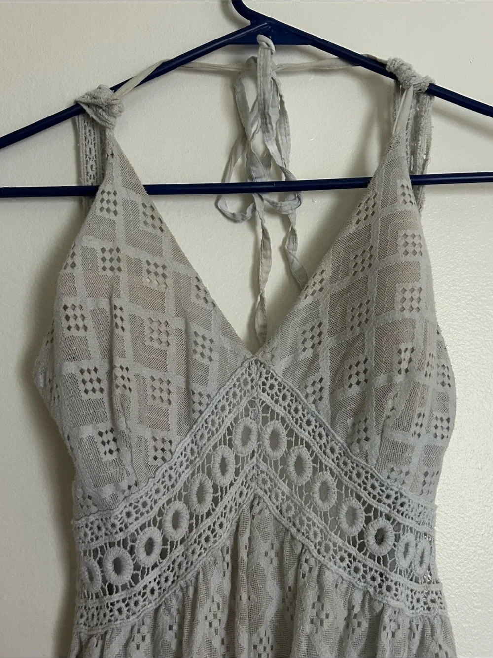 Grey/Blue Lace Halter Backless Dress - Picture 2 of 7